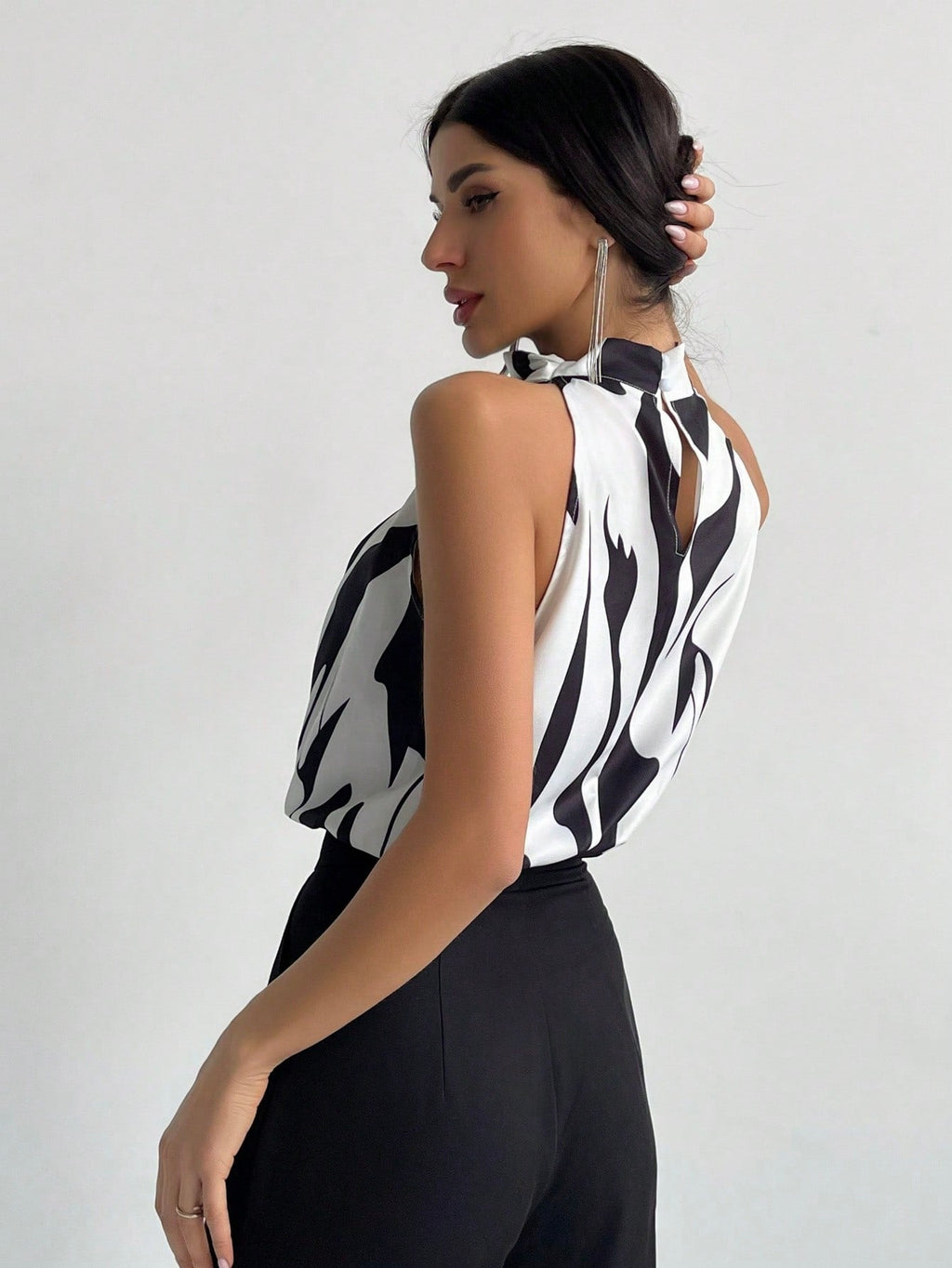 Full Printed High Neck Sleeveless Women's Blouse,Sleeveless Tops