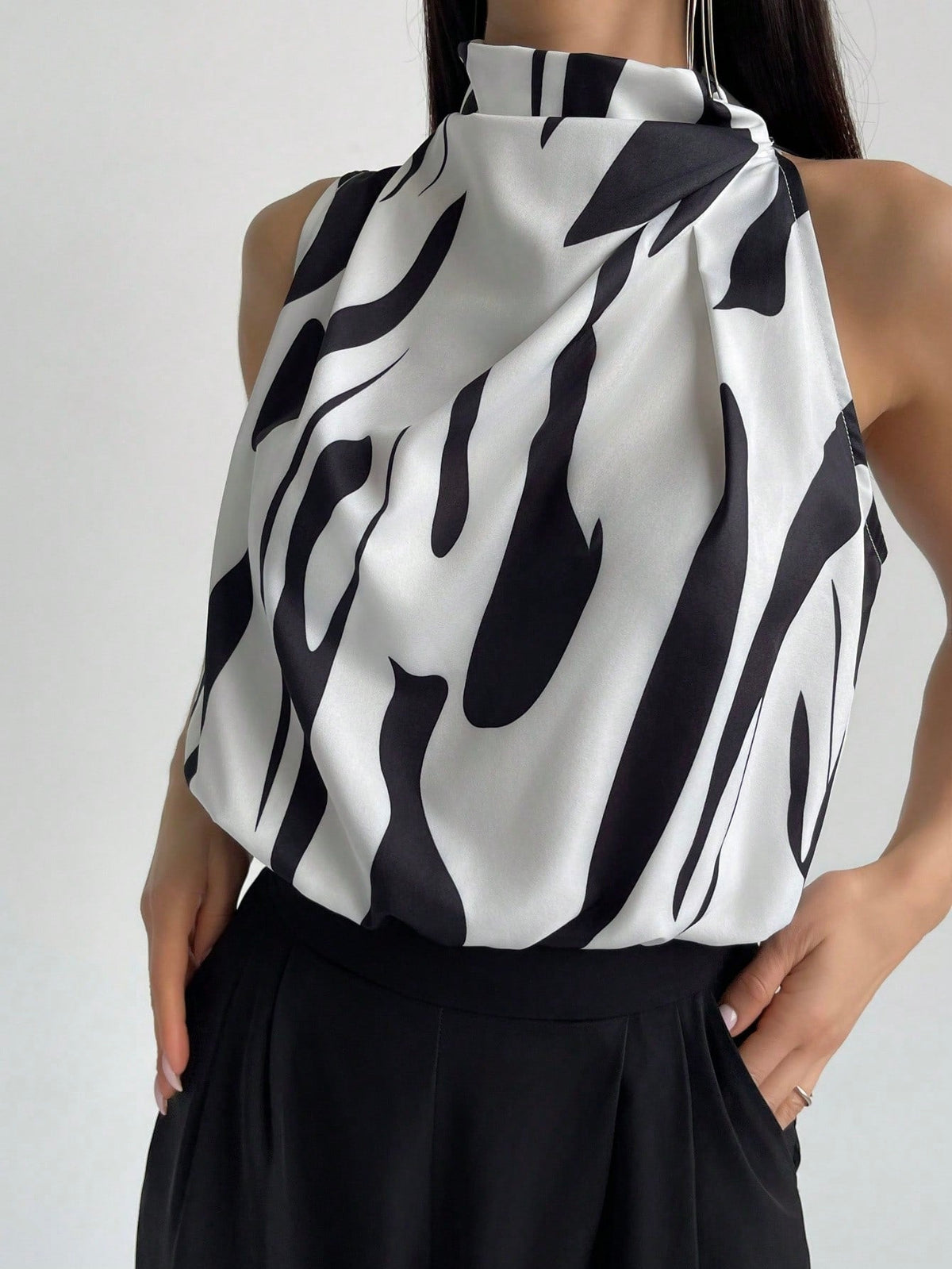 Full Printed High Neck Sleeveless Women's Blouse,Sleeveless Tops