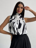 Full Printed High Neck Sleeveless Women's Blouse,Sleeveless Tops