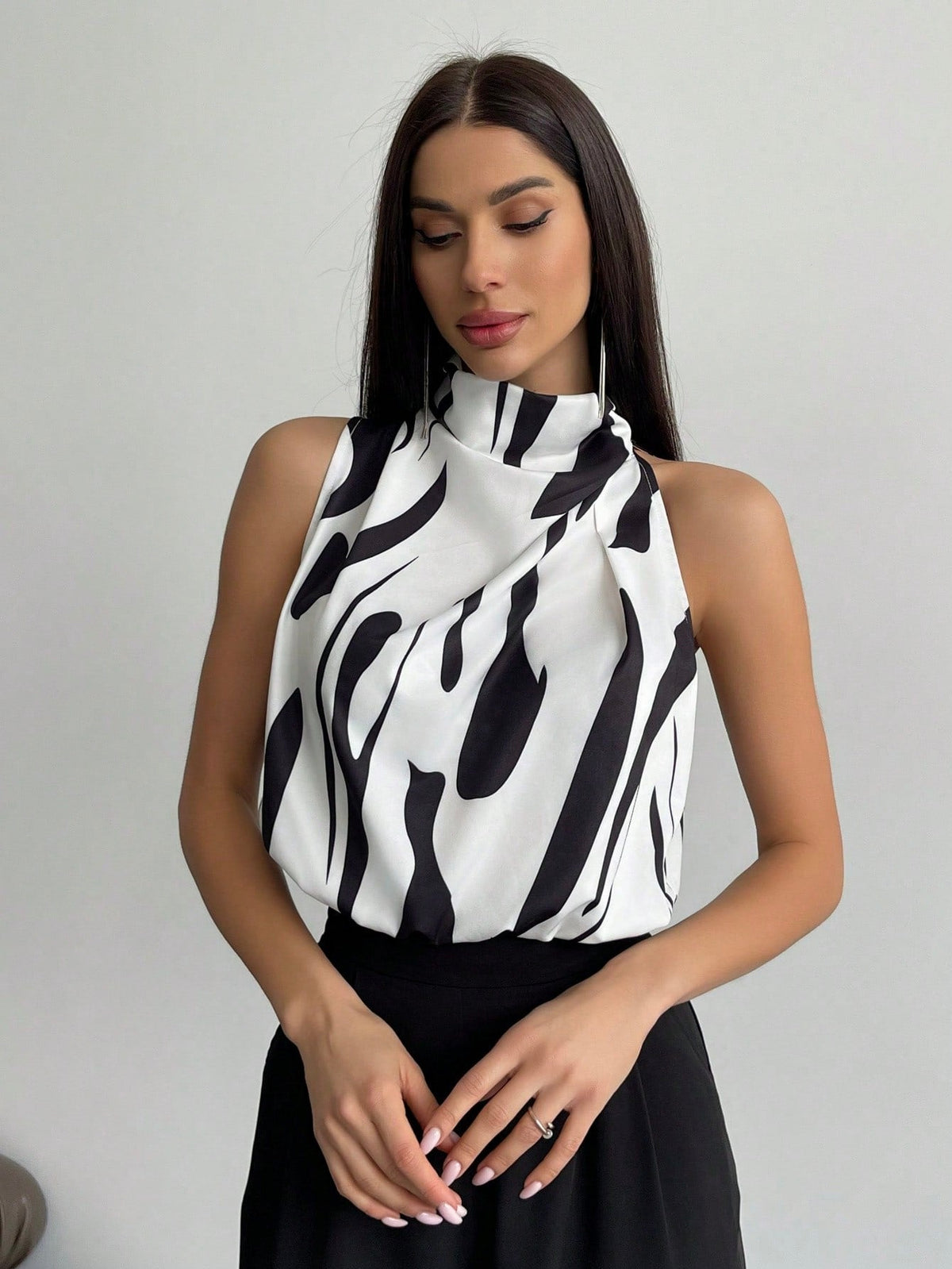 Full Printed High Neck Sleeveless Women's Blouse,Sleeveless Tops