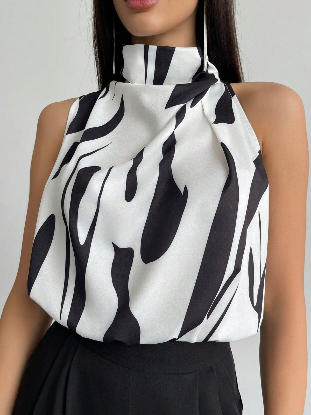 Full Printed High Neck Sleeveless Women's Blouse,Sleeveless Tops