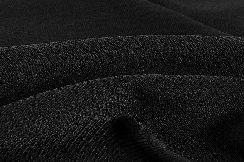 The Winter Glam | Solid Black Fur Collar One-Shoulder Long-Sleeve Midi Dress