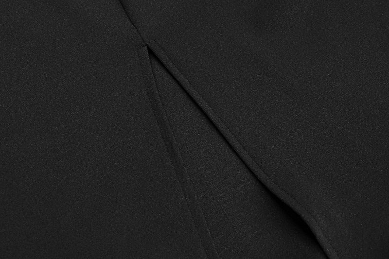 The Winter Glam | Solid Black Fur Collar One-Shoulder Long-Sleeve Midi Dress