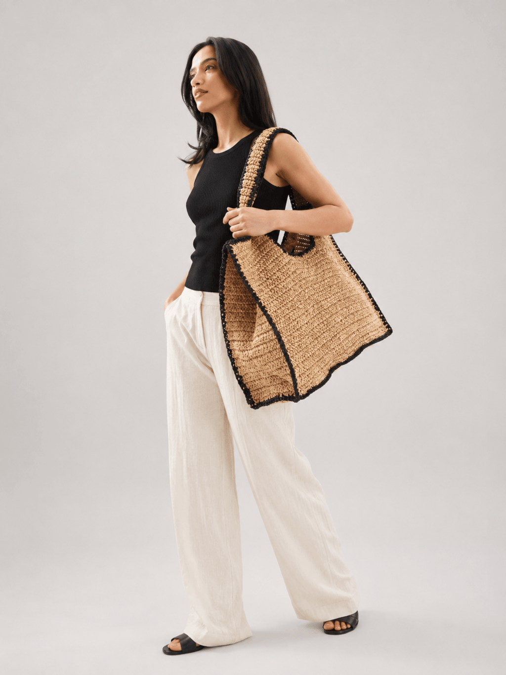 Large woven straw tote bag