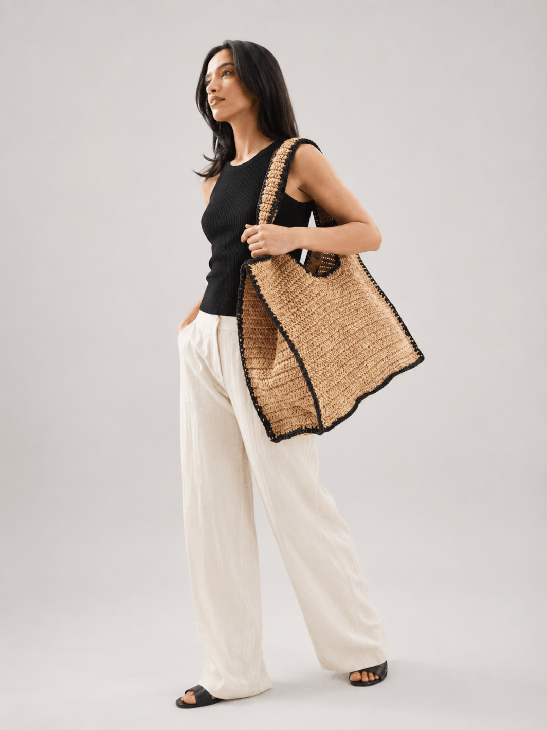Large woven straw tote bag