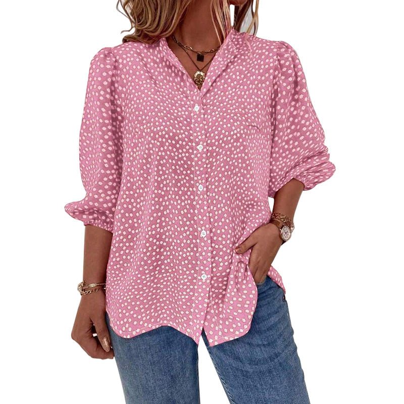 half-sleeved shirt women's clothing 2025 summer an and n commuting fee polka dot cardigan shirt loose