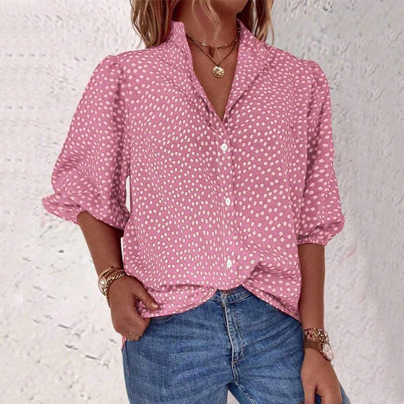 half-sleeved shirt women's clothing 2025 summer an and n commuting fee polka dot cardigan shirt loose