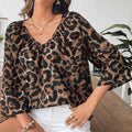 women's clothing 2025 spring and summer fashion and shirt leopard print half-sleeved V-neck shirt pullover top