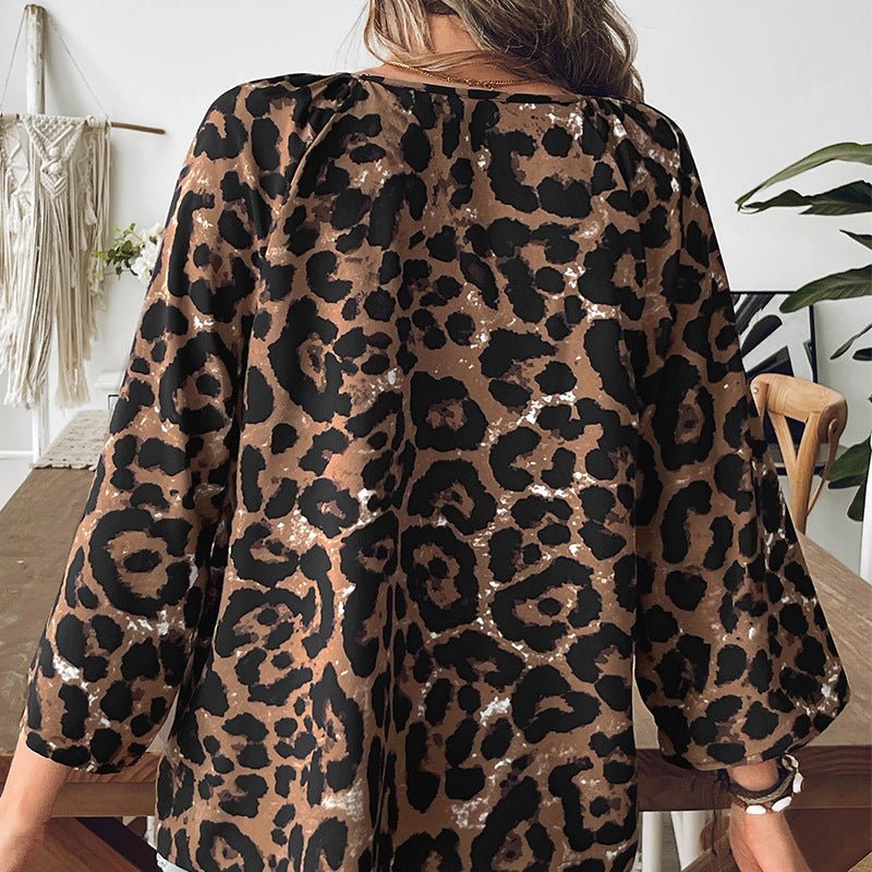 women's clothing 2025 spring and summer fashion and shirt leopard print half-sleeved V-neck shirt pullover top