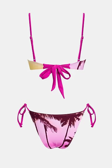 Tropical canvas bikini with scoop neck and underwire