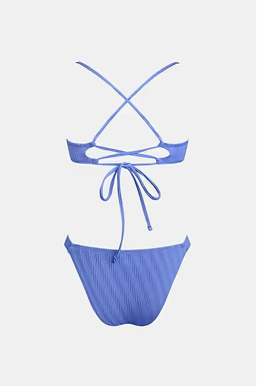Periwinkle bikini with scoop neck and criss-cross back