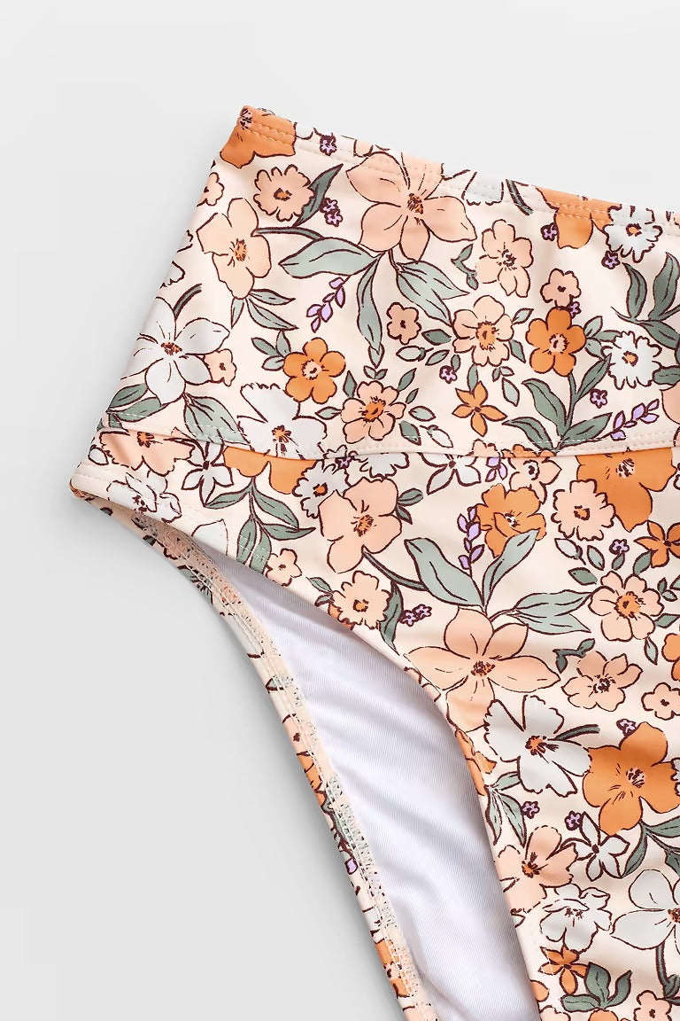 Bikini with floral twisted bralette and high spliced waist