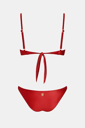 Red bikini with scoop neck and extra high leg
