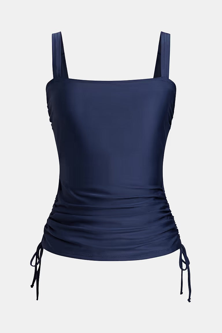 Blue ruched tankini and bottoms