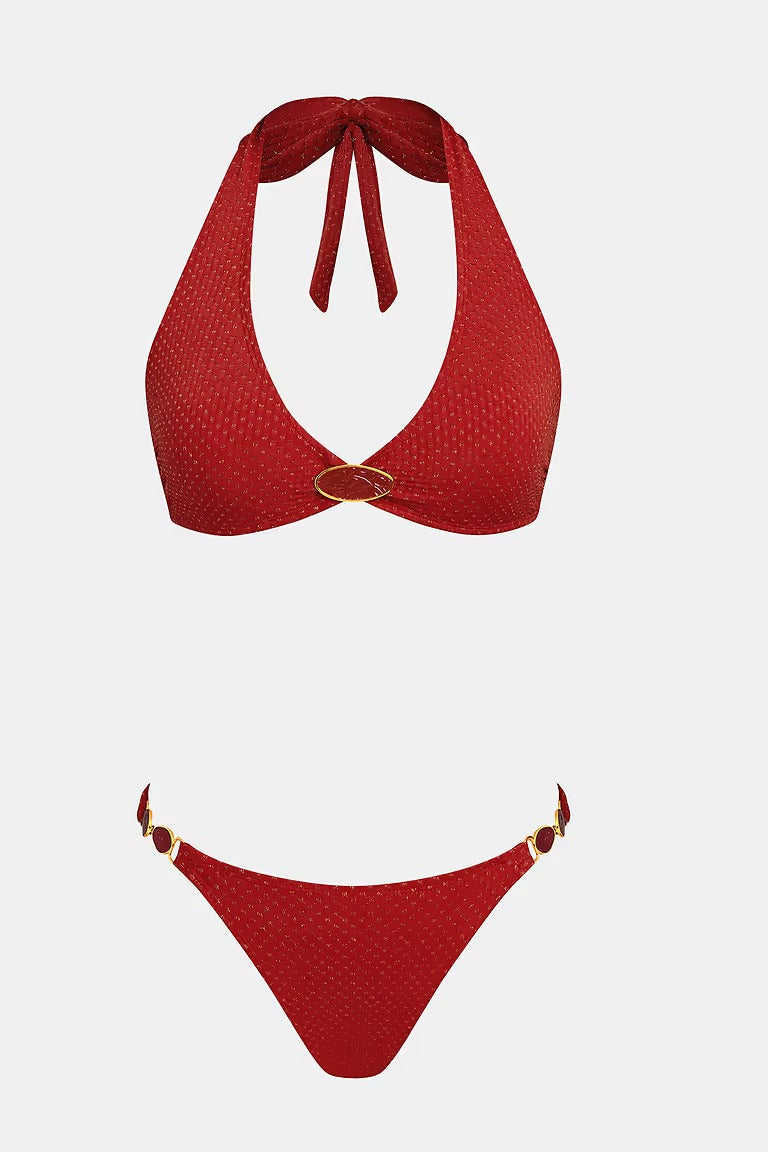 x Diane Bikini plunging neck high-cut bottom