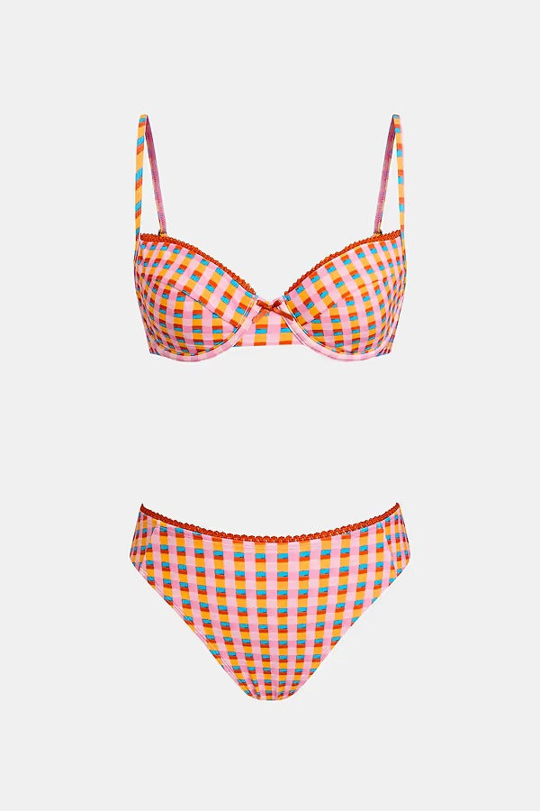Checkered bikini with adjustable straps