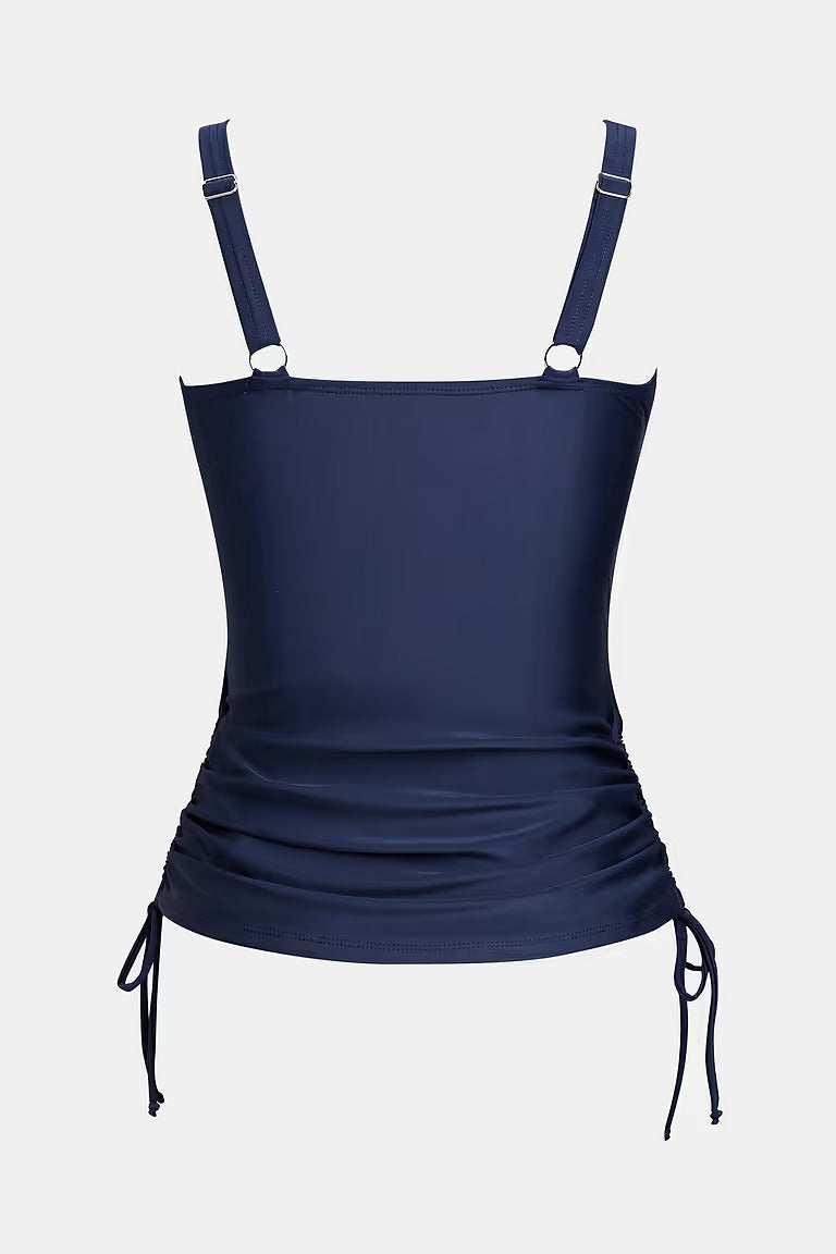 Blue ruched tankini and bottoms