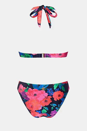 Floral bikini with plunging neck and high leg