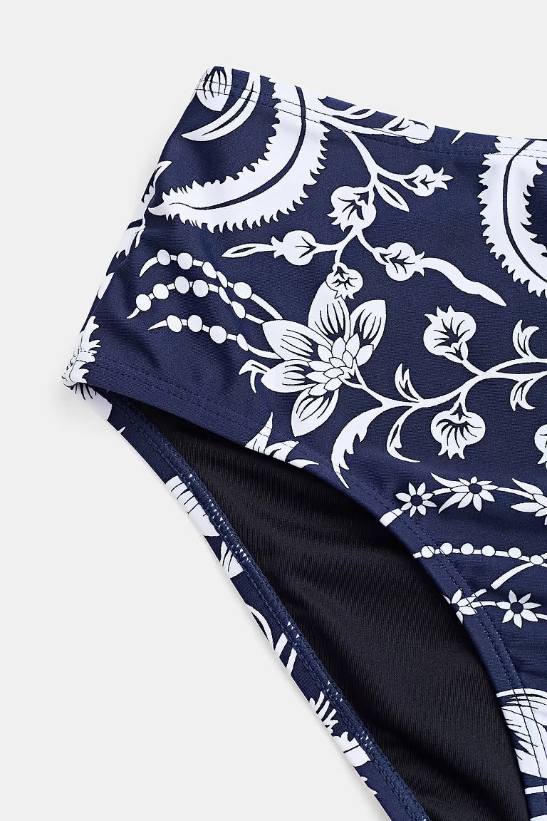 Blue ruched tankini and bottoms