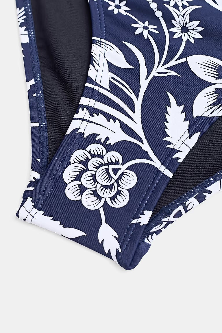 Blue ruched tankini and bottoms