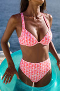 High-waisted geometric bikini with sweetheart neckline and underwire