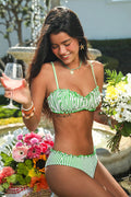Striped bikini with diamond neckline and high-cut bottoms