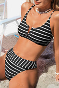 V-shaped striped bikini