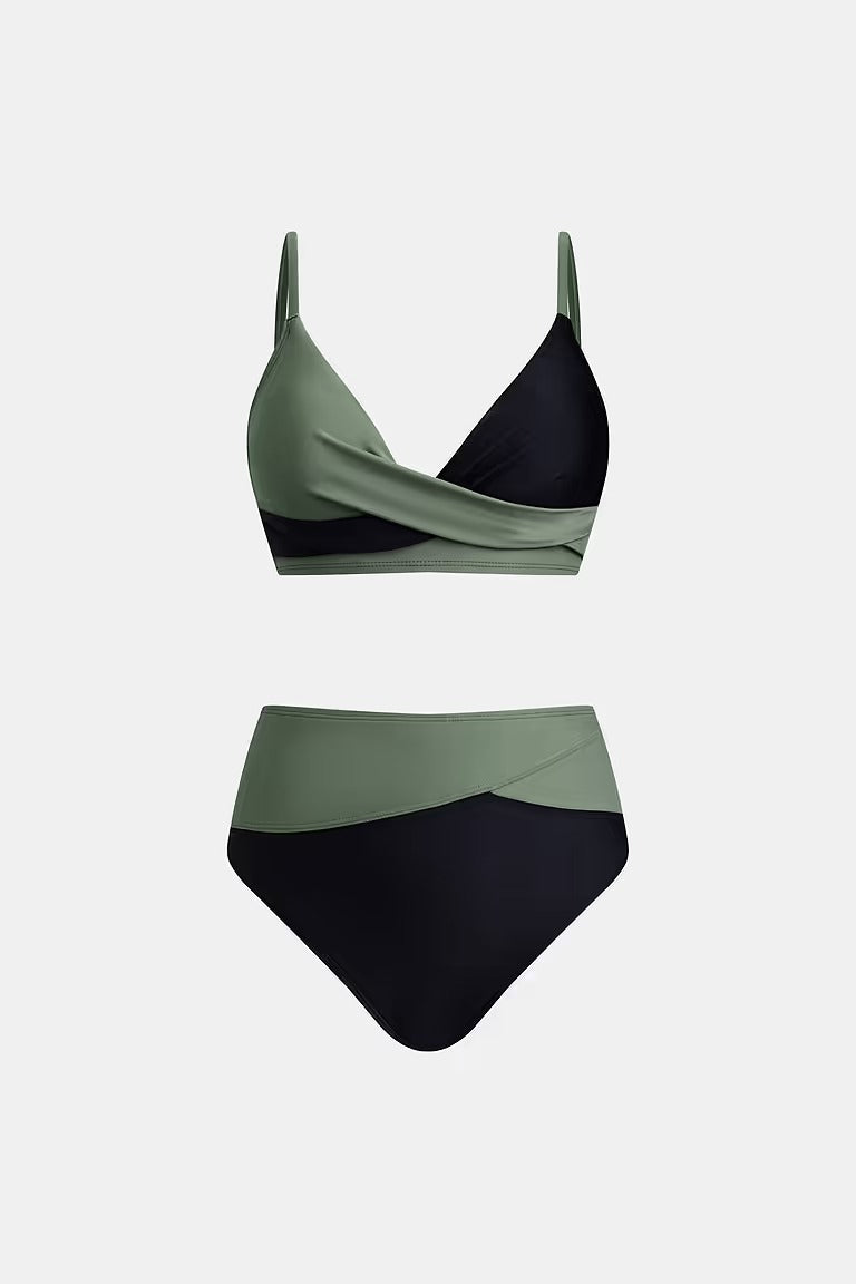 High-waisted eucalyptus green bikini