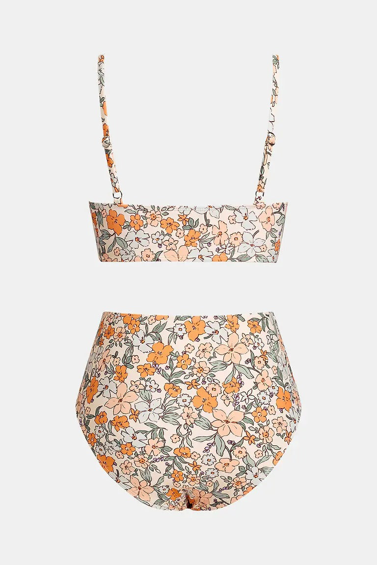 Bikini with floral twisted bralette and high spliced waist