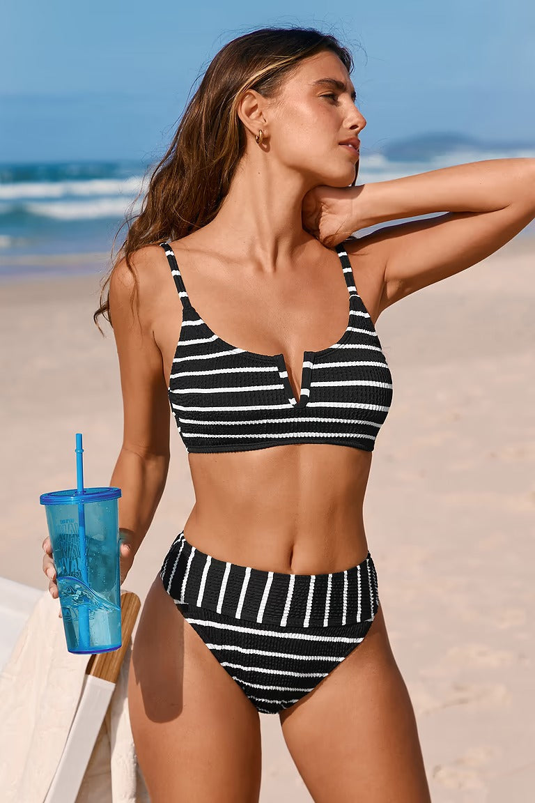 V-shaped striped bikini