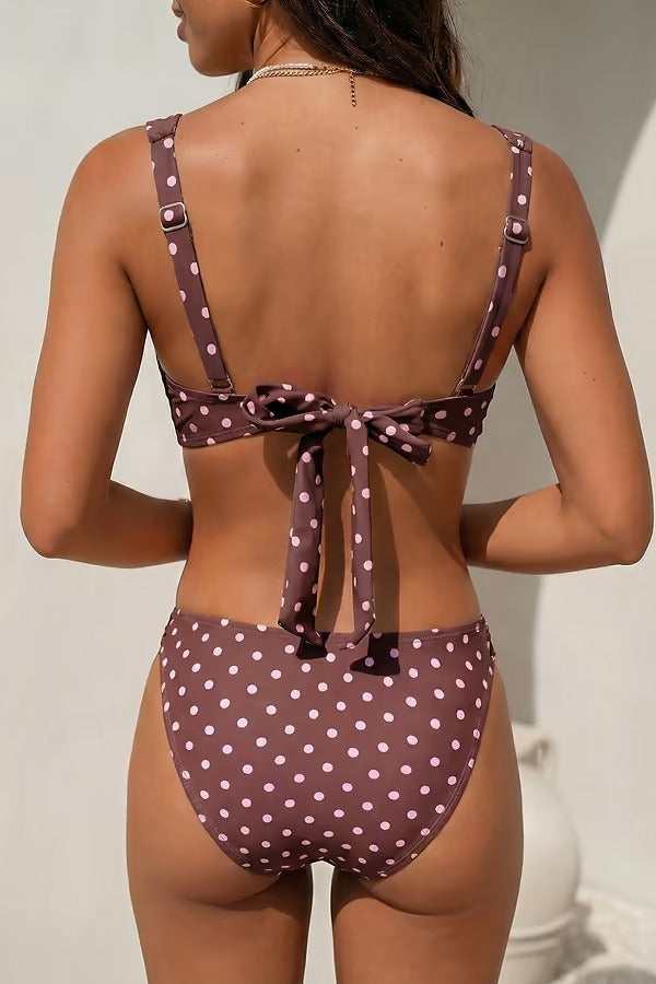 U-shaped polka dot bikini with high-cut bottoms