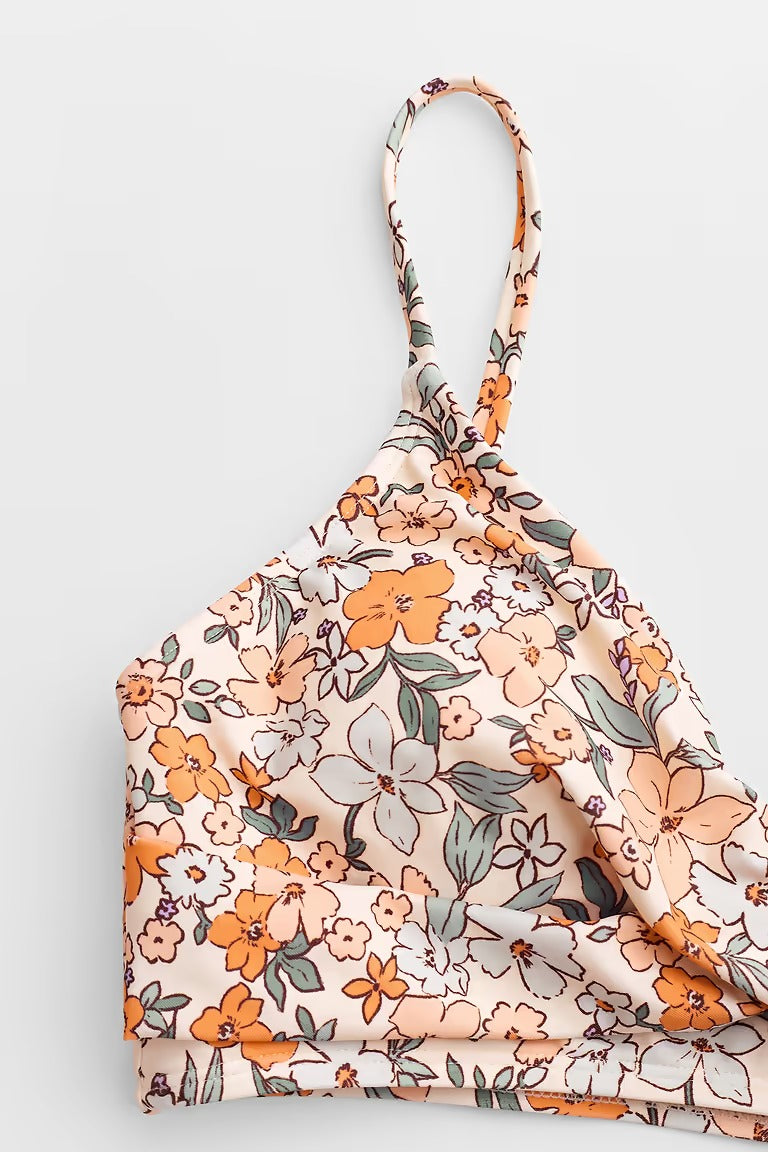 Bikini with floral twisted bralette and high spliced waist