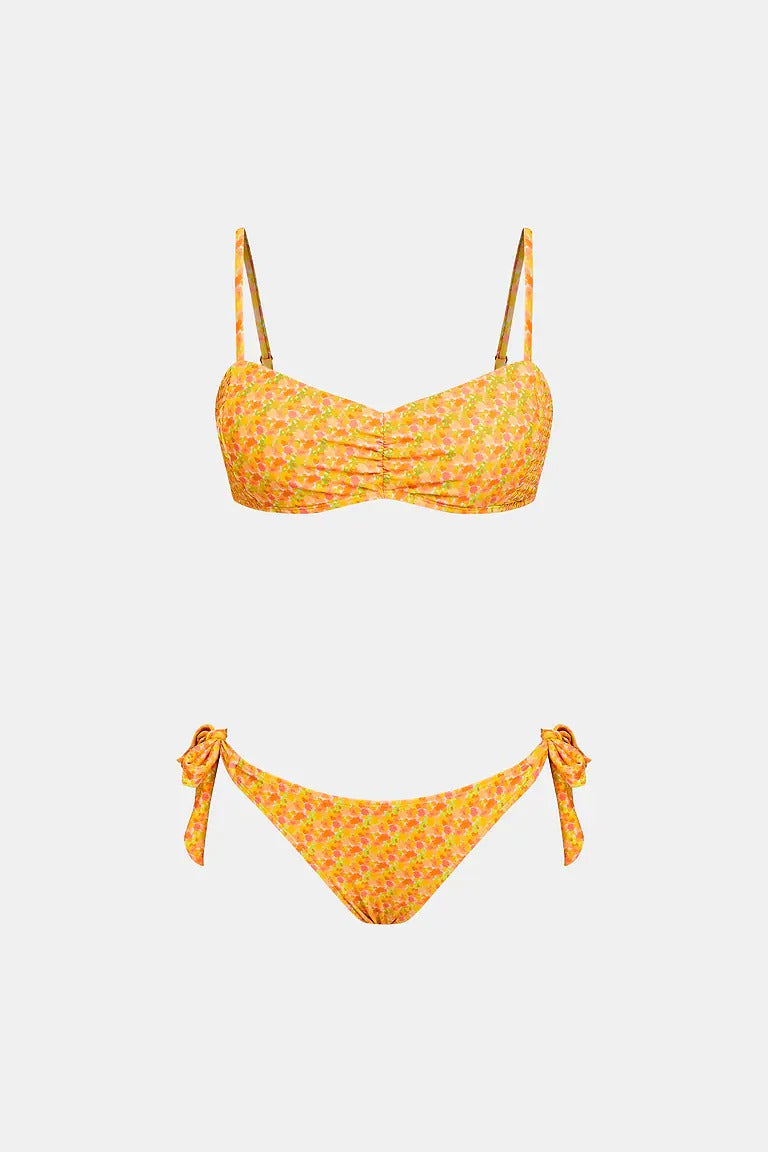 Sweetheart neck bikini and low-rise bottoms