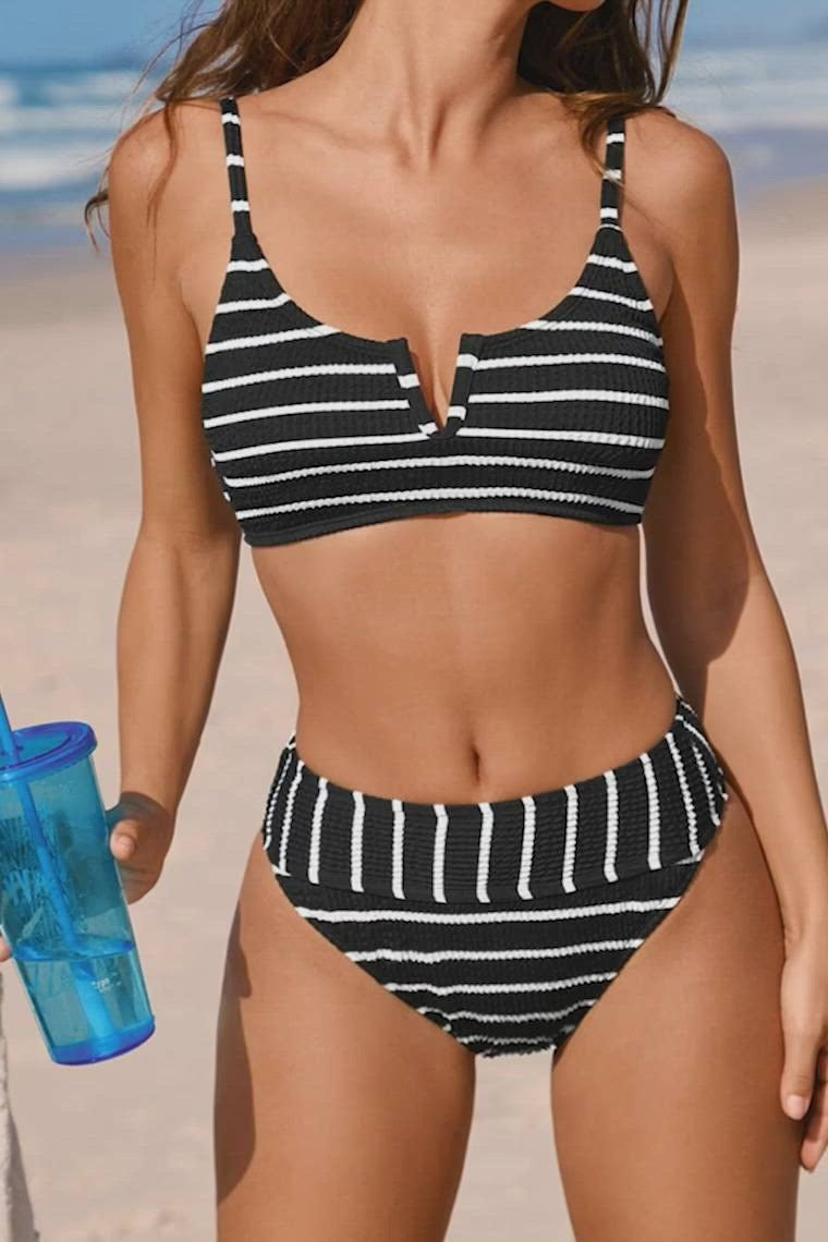 V-shaped striped bikini