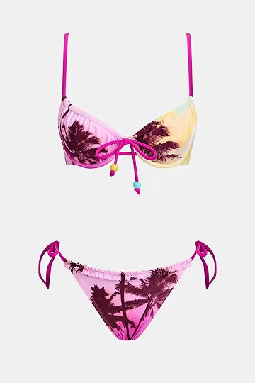 Tropical canvas bikini with scoop neck and underwire