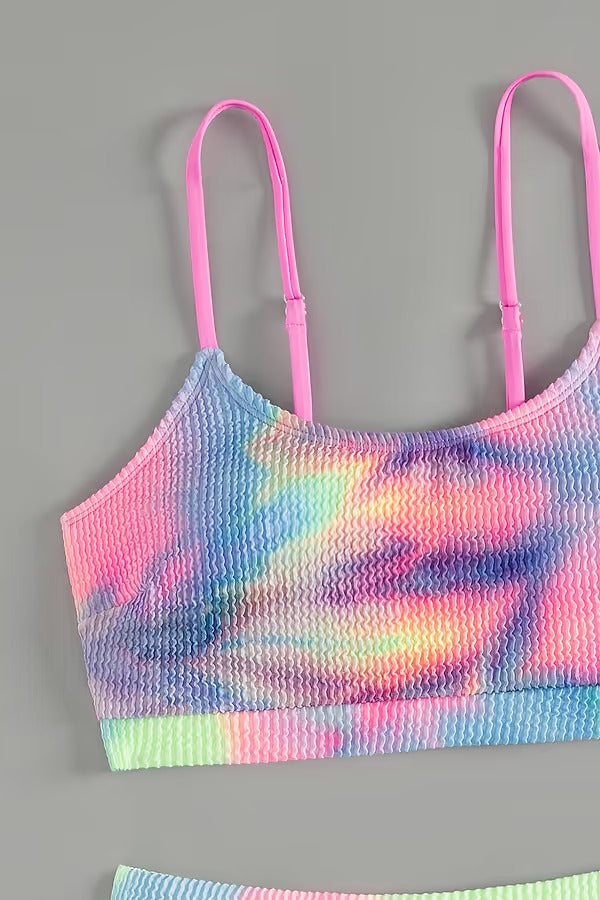 Textured tie-dye scoop neck bikini with high waist