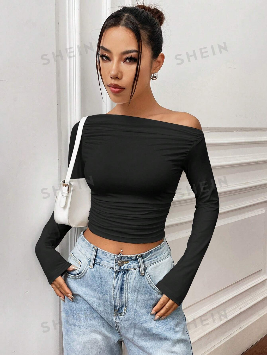 MOOSTA Women's Off Shoulder Long Sleeve Ruffled T-Shirt
