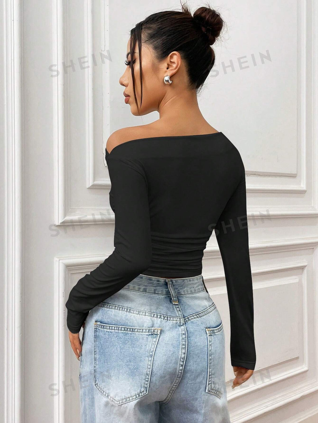 MOOSTA Women's Off Shoulder Long Sleeve Ruffled T-Shirt