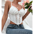 Lace Ruffle | Wood Ear Edge Buttoned Corset Cami Top White
