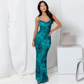 The Swing Seduction | Women's Printed Backless Suspender Maxi Dress