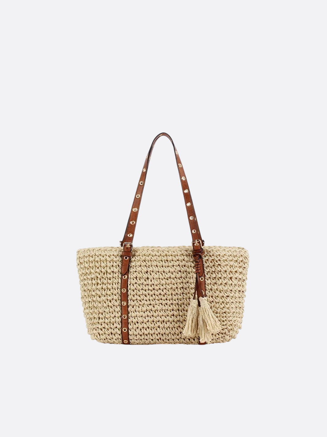 straw and leather tote basket