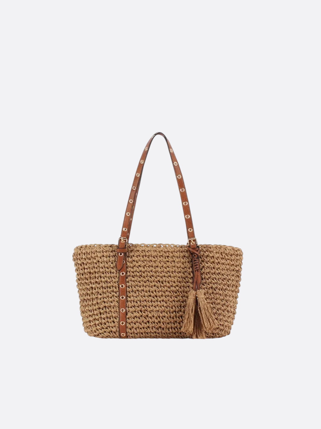 straw and leather tote basket