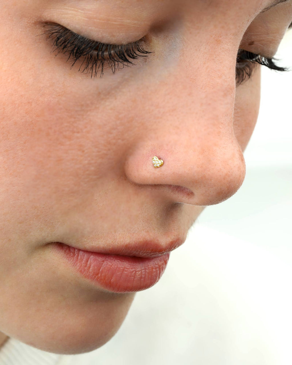 Pavé Heart Curved Nose Stud