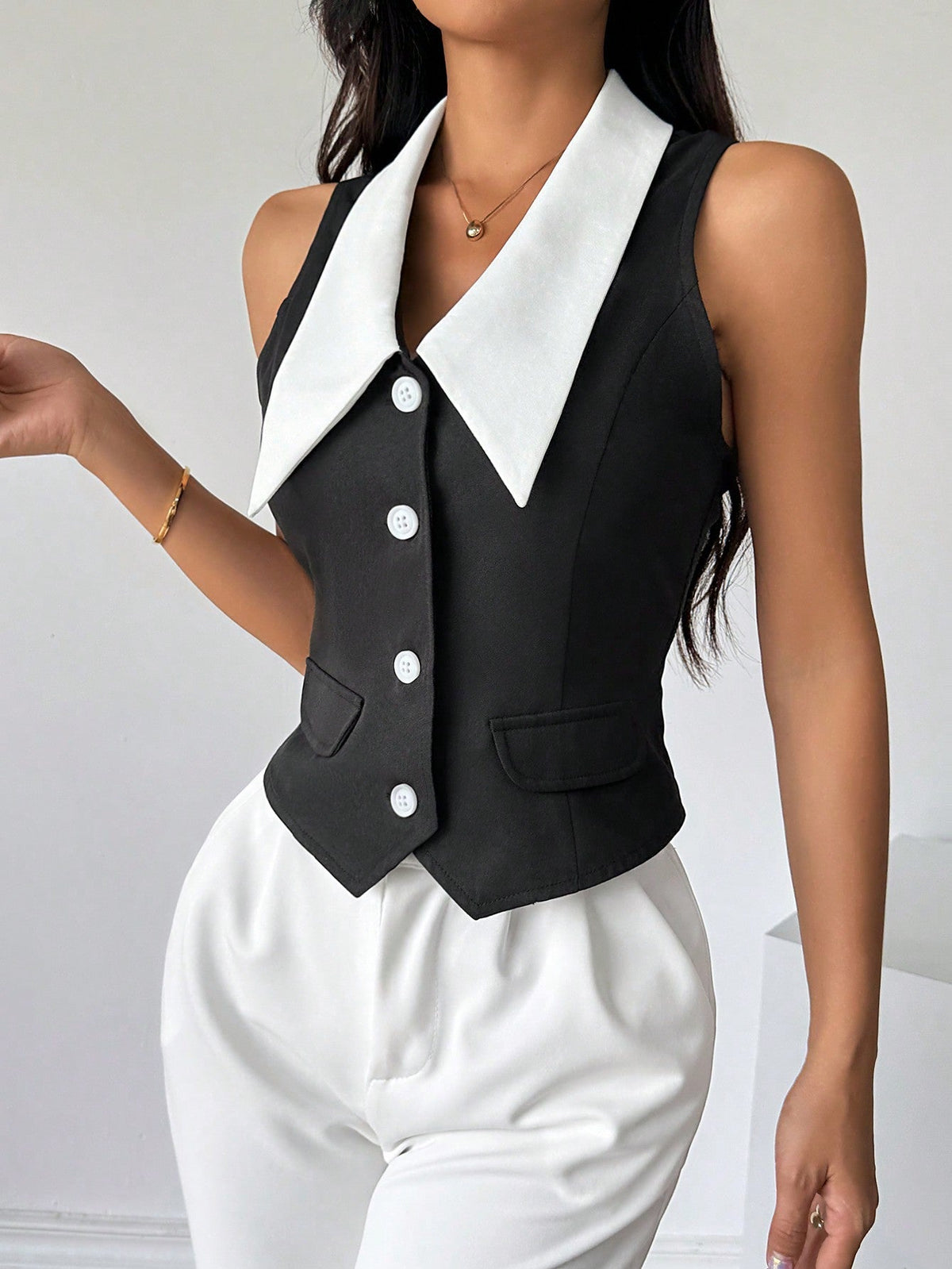 Priv√© Women's Color Block Sleeveless Shirt With Front Button Closure,Work Women Shirts. Elegant Style For Summer.Old Money.Teacher Clothes.Business Casual Women.
