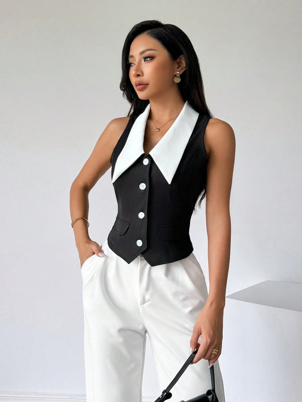 Priv√© Women's Color Block Sleeveless Shirt With Front Button Closure,Work Women Shirts. Elegant Style For Summer.Old Money.Teacher Clothes.Business Casual Women.