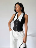 Priv√© Women's Color Block Sleeveless Shirt With Front Button Closure,Work Women Shirts. Elegant Style For Summer.Old Money.Teacher Clothes.Business Casual Women.