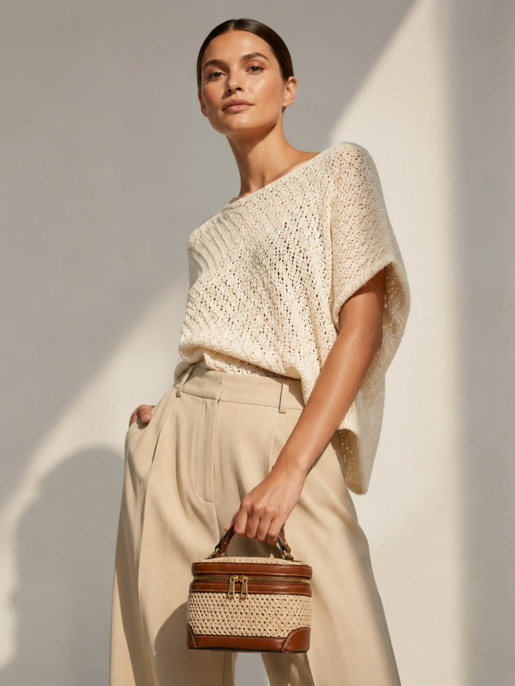 Straw and Leather Handbag