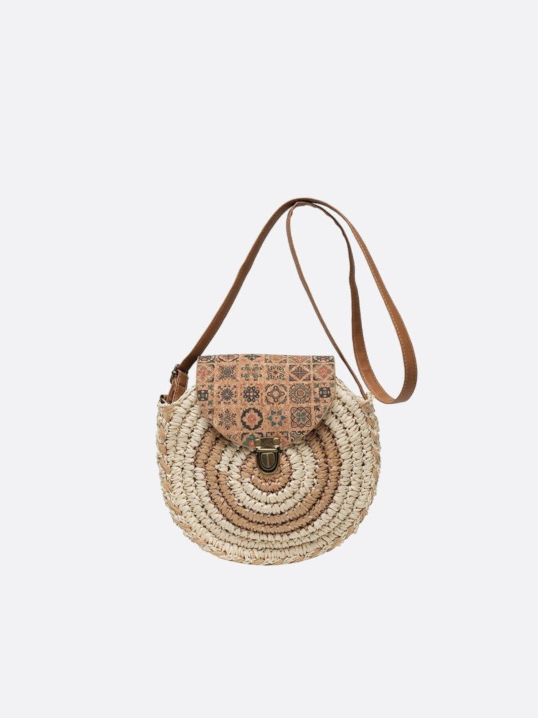 Round straw shoulder bag