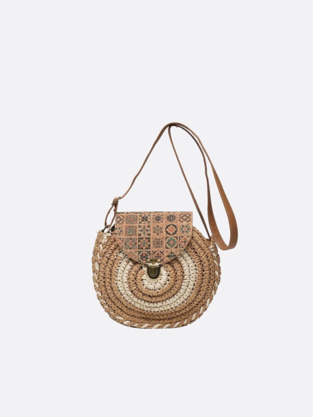 Round straw shoulder bag