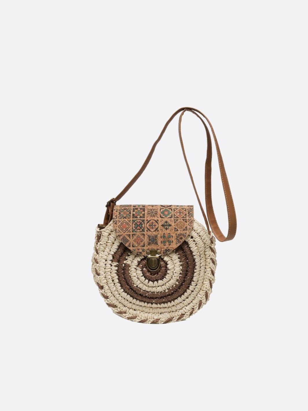 Round straw shoulder bag
